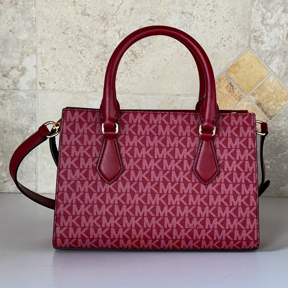 Michael Kors Sheila SM Satchel Shoulder Crossbody Bag MK Cherry Multi - Picture 2 of 15